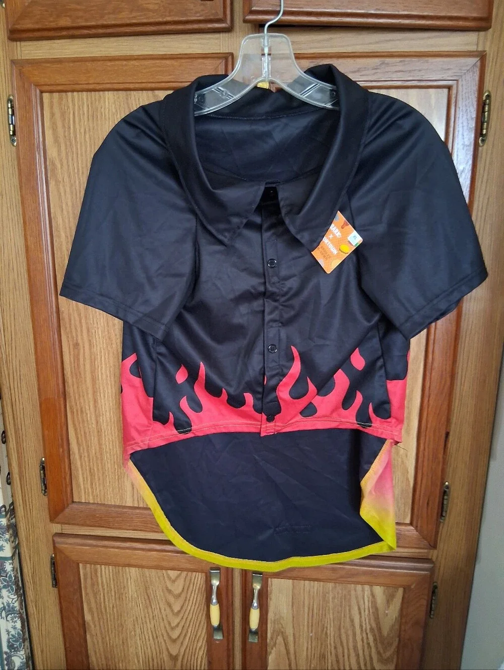 Dog Black Shirt with Red Flame Graphic